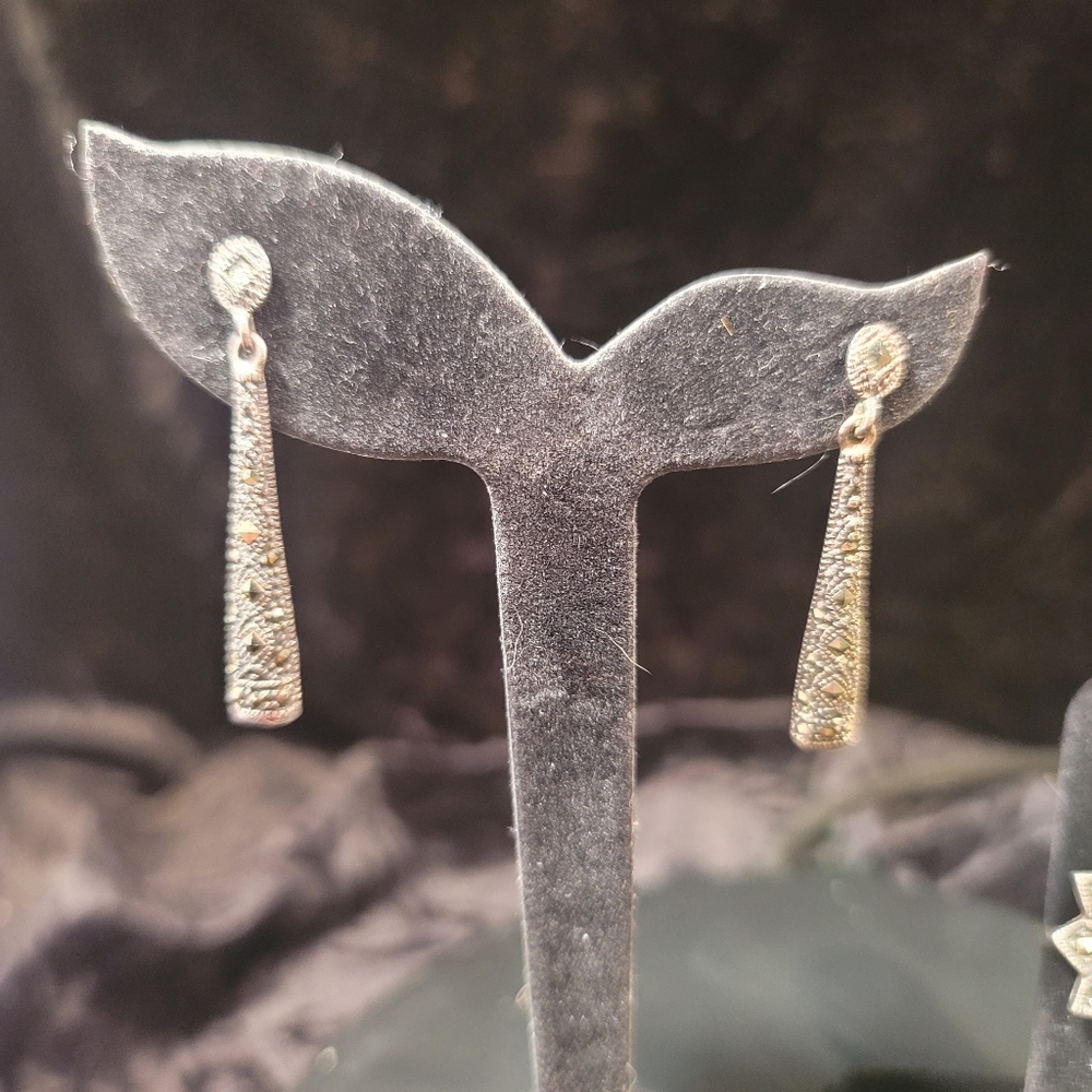 0514.Marcasite Set w/ Amythyst In Elegant 925 Silver Jewelry for Art Deco Lovers - Picture 6 of 15